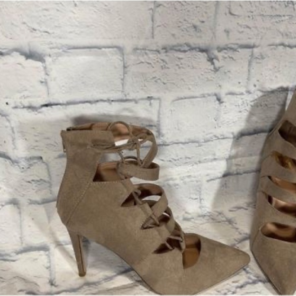 Beige Mix No. 6 lace up bootie. New. 4” heel. Zipper in back